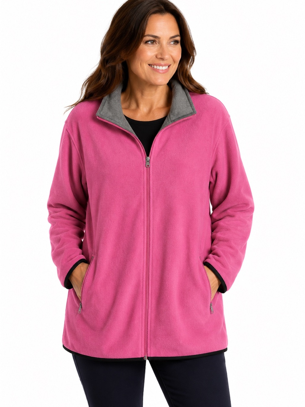 Junonia Reversible Pink and Gray Zippered Fleece Sweatshirt Jacket. Size 2X